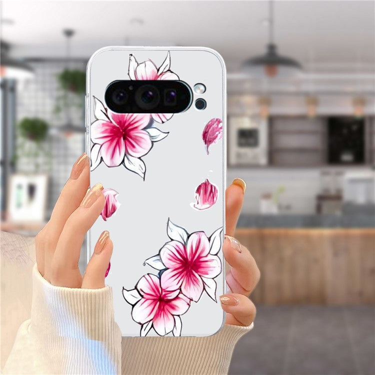 For Google Pixel 9 Pro Case TPU Phone Cover Animal Floral Pattern Print - Cherry Blossom