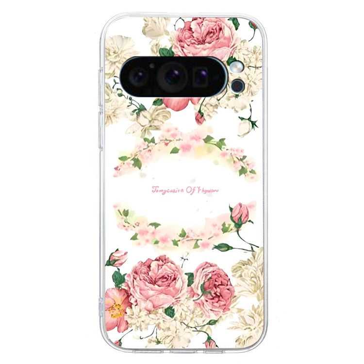 For Google Pixel 9 Pro Case TPU Phone Cover Animal Floral Pattern Print - Rose