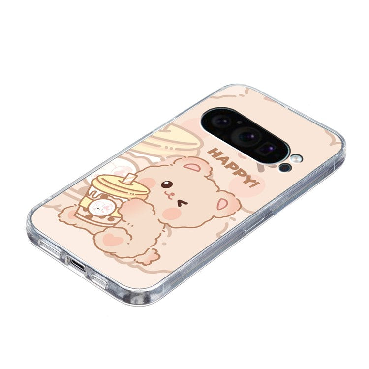 For Google Pixel 9 Pro Case TPU Phone Cover Animal Floral Pattern Print - Bear
