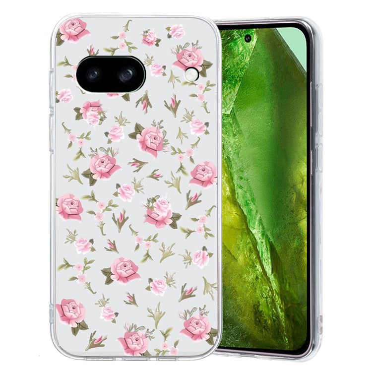 For Google Pixel 8a Case Pattern Printing Anti-Scratch TPU Phone Cover - Pink Flower