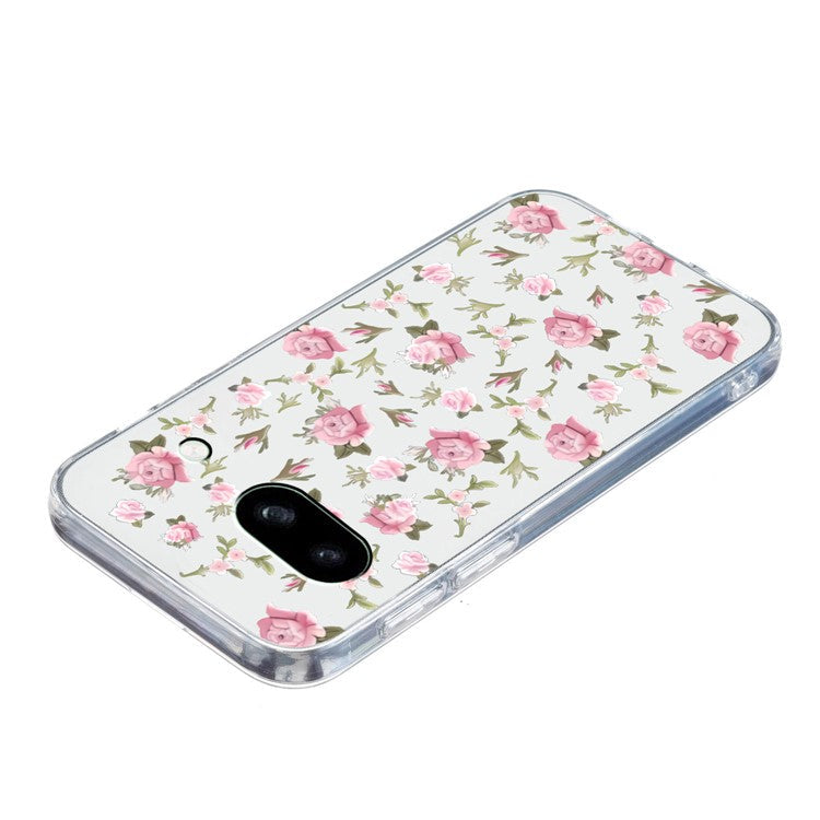 For Google Pixel 8a Case Pattern Printing Anti-Scratch TPU Phone Cover - Pink Flower