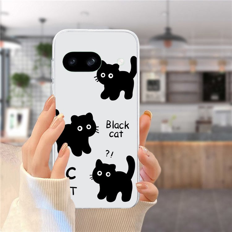 For Google Pixel 8a Case Pattern Printing Anti-Scratch TPU Phone Cover - Black Cat