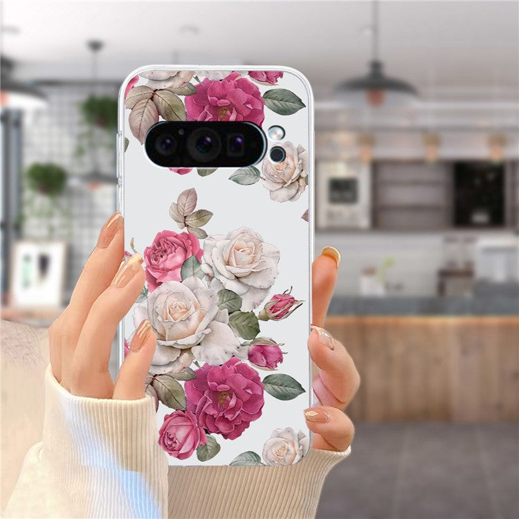 For Google Pixel 9 Case Printed Pattern TPU Phone Cover Scratch-resistant - Peony