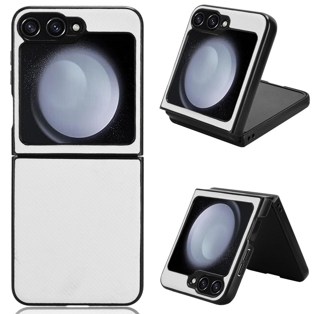 For Samsung Galaxy Z Flip7 FE 5G / Z Flip6 5G Case Carbon Fiber Texture PU+PC Drop-Proof Phone Shell - White