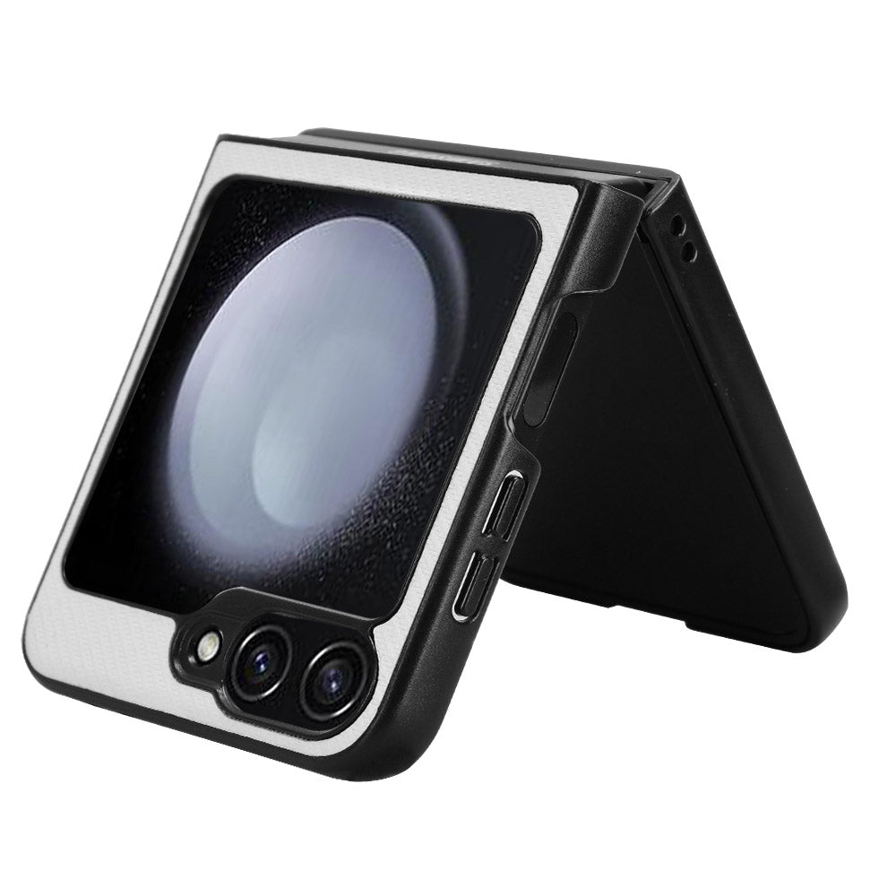For Samsung Galaxy Z Flip6 5G Case Carbon Fiber Texture PU+PC Drop-Proof Phone Shell - White