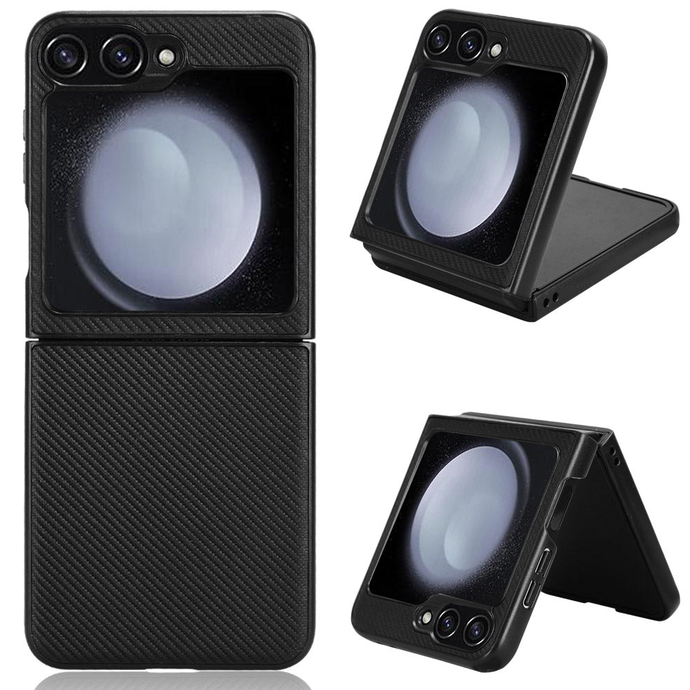 For Samsung Galaxy Z Flip6 5G Case Carbon Fiber Texture PU+PC Drop-Proof Phone Shell - Black