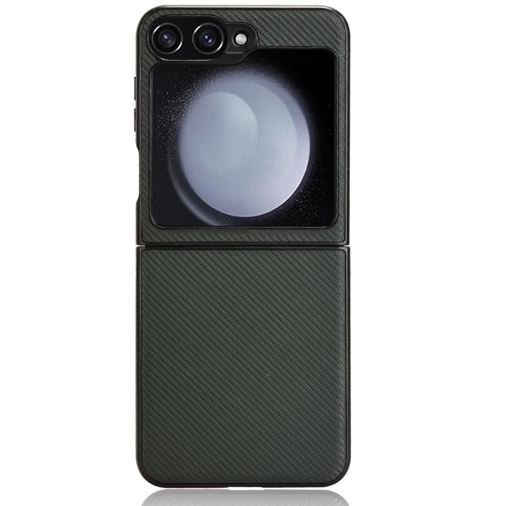 For Samsung Galaxy Z Flip7 FE 5G / Z Flip6 5G Case Carbon Fiber Texture PU+PC Drop-Proof Phone Shell - Green