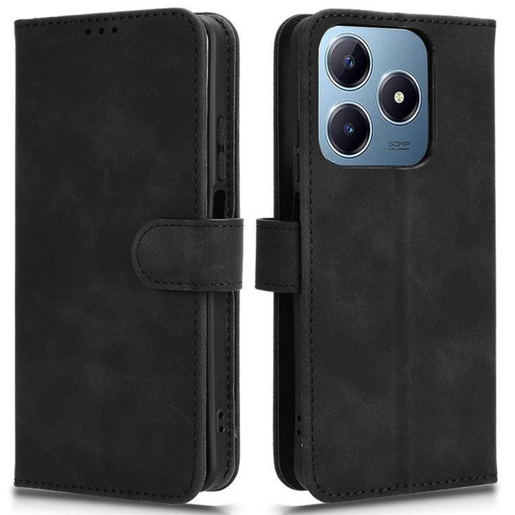 For Realme C63 4G / C61 4G Case Skin-Touch PU Leather Flip Wallet Phone Cover - Black