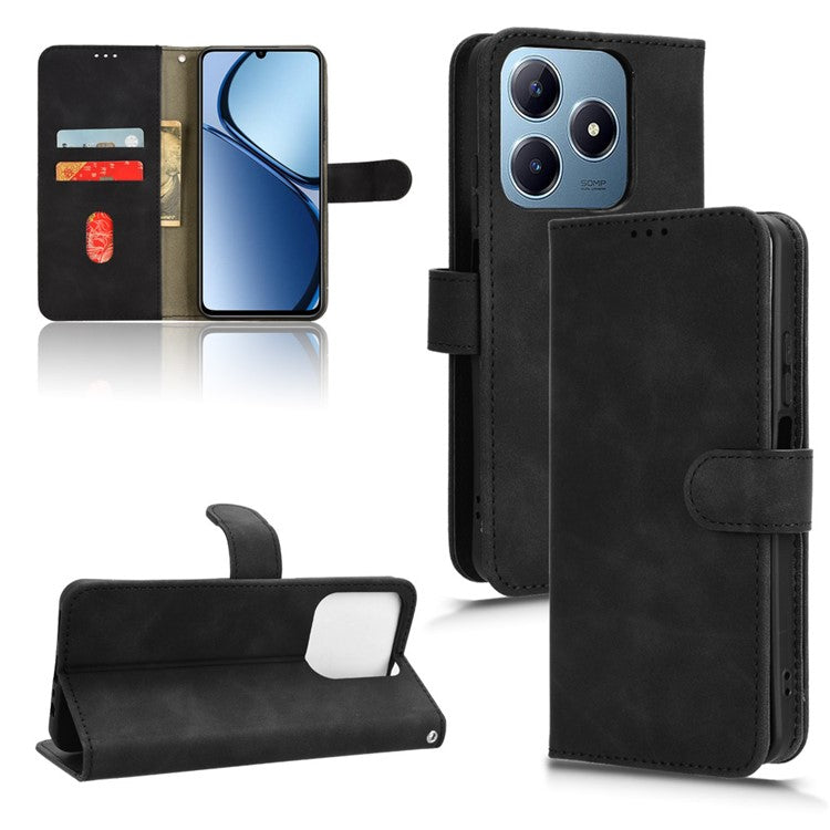 For Realme C63 4G / C61 4G Case Skin-Touch PU Leather Flip Wallet Phone Cover - Black