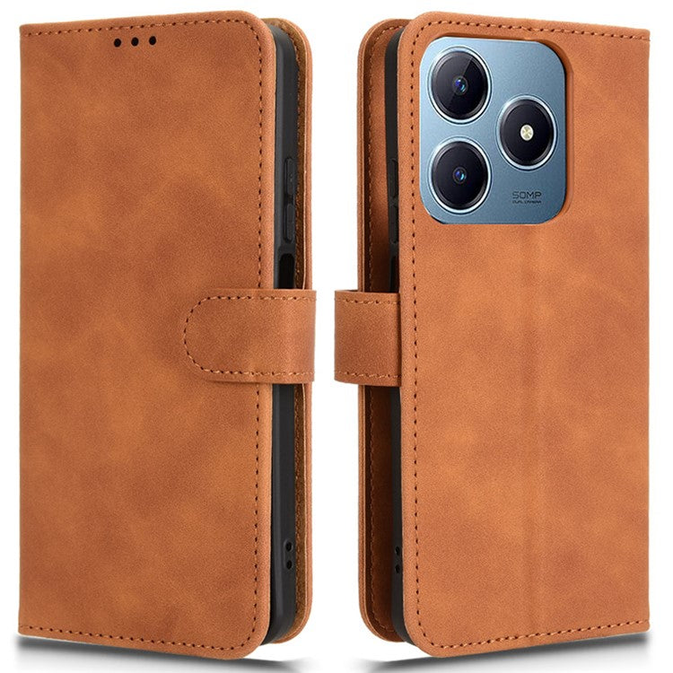 For Realme C63 4G / C61 4G Case Skin-Touch PU Leather Flip Wallet Phone Cover - Brown