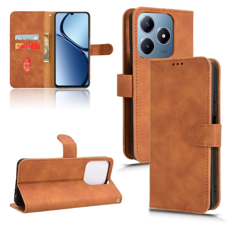 For Realme C63 4G / C61 4G Case Skin-Touch PU Leather Flip Wallet Phone Cover - Brown