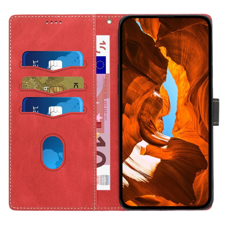 For Google Pixel 9 / 9 Pro Case Grid Splicing Wallet Card Slots PU Leather Phone Cover - Red