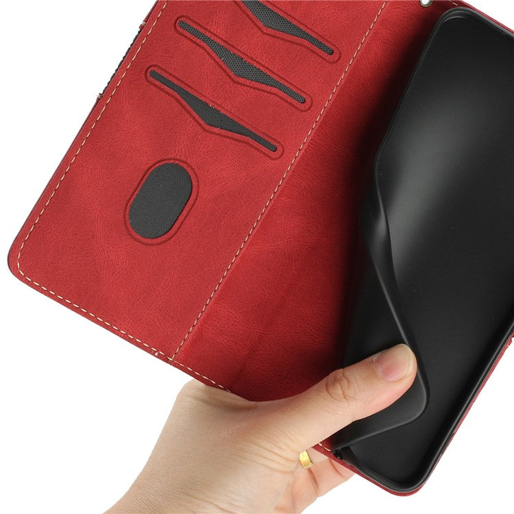 For Google Pixel 9 / 9 Pro Case Grid Splicing Wallet Card Slots PU Leather Phone Cover - Red