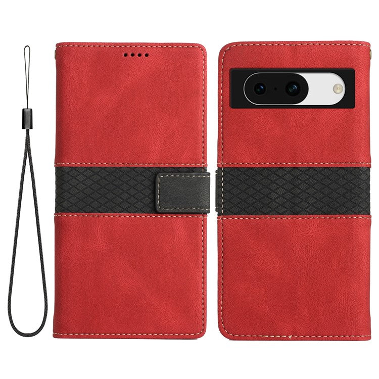 For Google Pixel 8a Wallet Case Grid Splicing Phone Leather Cover - Red