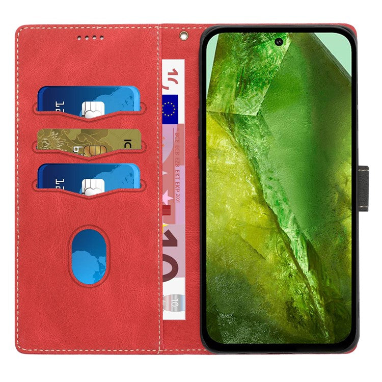 For Google Pixel 8a Wallet Case Grid Splicing Phone Leather Cover - Red