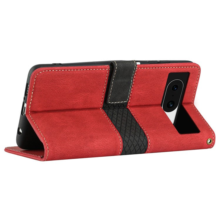 For Google Pixel 8a Wallet Case Grid Splicing Phone Leather Cover - Red