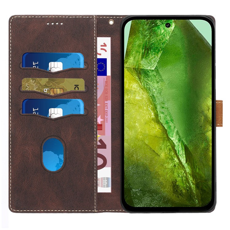 For Google Pixel 8a Wallet Case Grid Splicing Phone Leather Cover - Brown