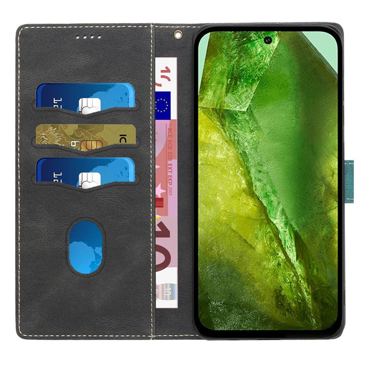 For Google Pixel 8a Wallet Case Grid Splicing Phone Leather Cover - Black