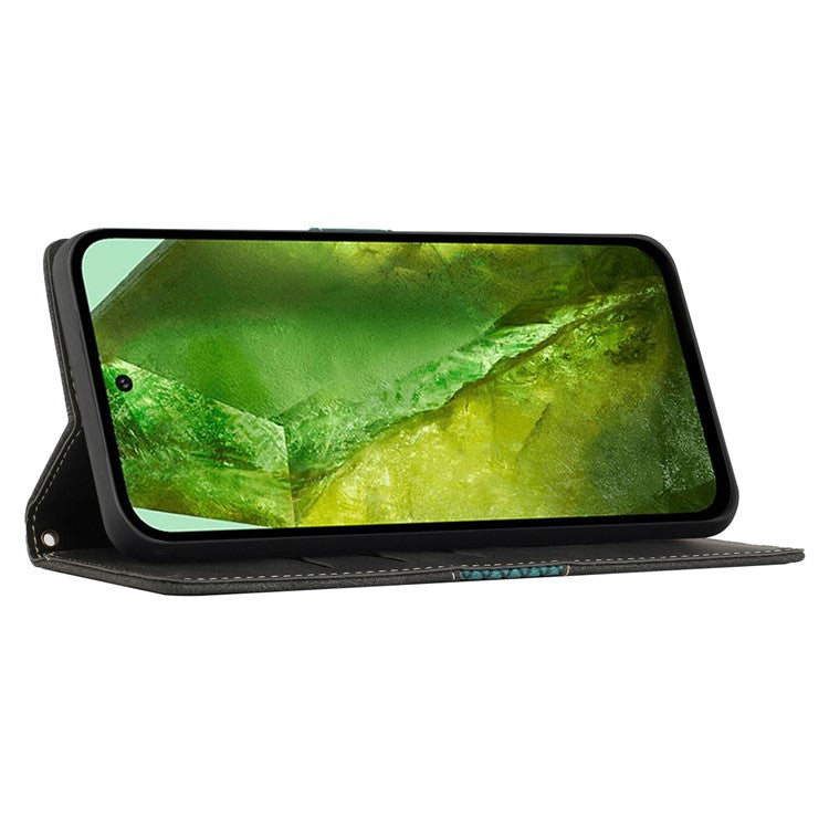 For Google Pixel 8a Wallet Case Grid Splicing Phone Leather Cover - Black