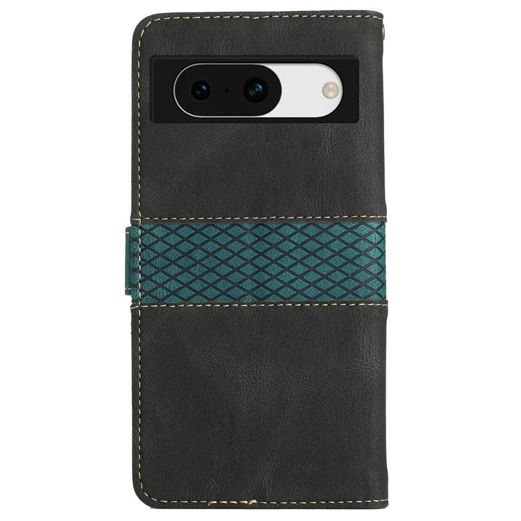 For Google Pixel 8a Wallet Case Grid Splicing Phone Leather Cover - Black