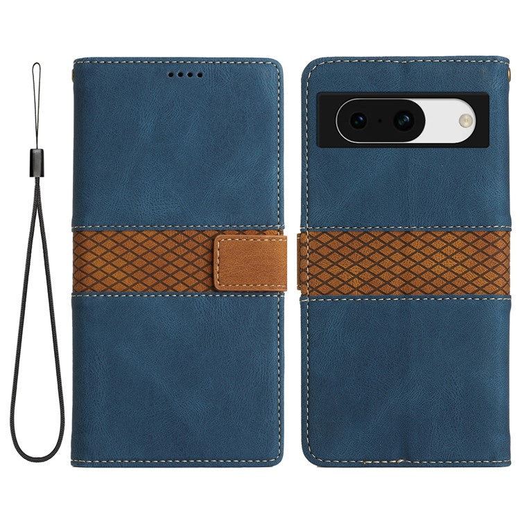 For Google Pixel 8a Wallet Case Grid Splicing Phone Leather Cover - Blue