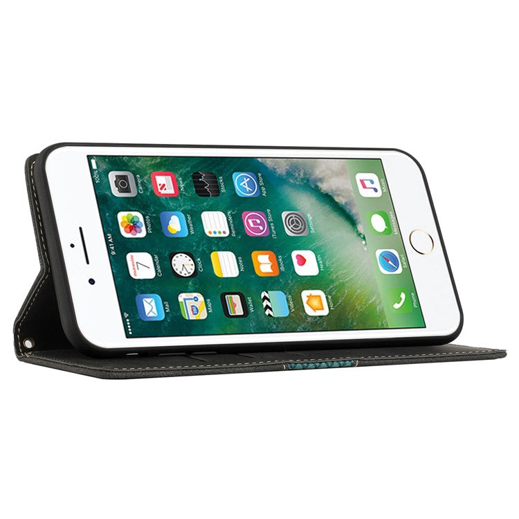 For iPhone 16e Wallet Case Grid Splicing Card Slots PU Leather Phone Cover - Black