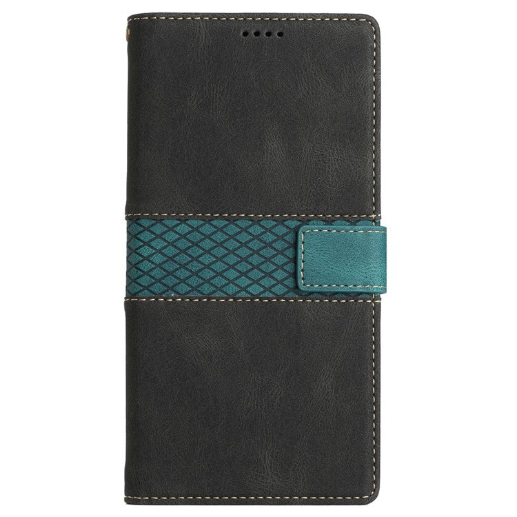 For iPhone 16e Wallet Case Grid Splicing Card Slots PU Leather Phone Cover - Black