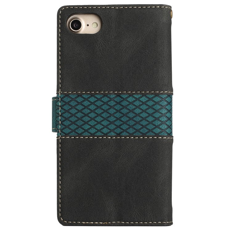 For iPhone 16e Wallet Case Grid Splicing Card Slots PU Leather Phone Cover - Black