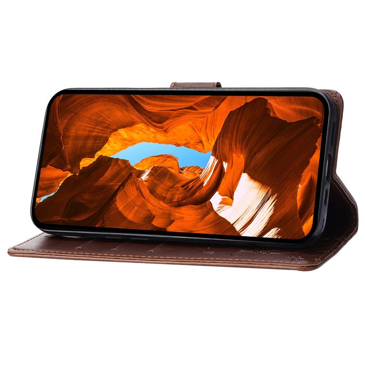 For iPhone 16 Pro Case Shockproof Butterfly Floral Leather Flip Phone Cover - Brown