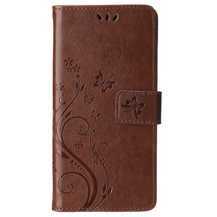 For iPhone 16 Pro Case Shockproof Butterfly Floral Leather Flip Phone Cover - Brown
