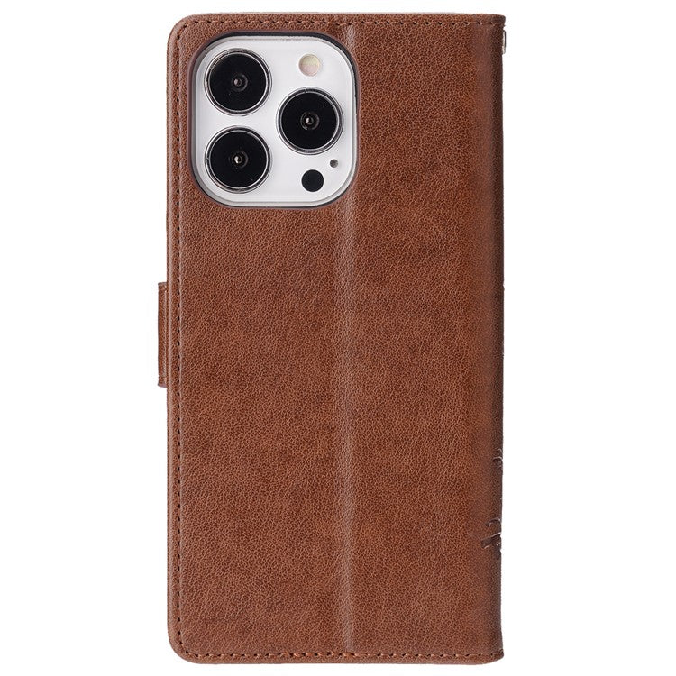 For iPhone 16 Pro Case Shockproof Butterfly Floral Leather Flip Phone Cover - Brown