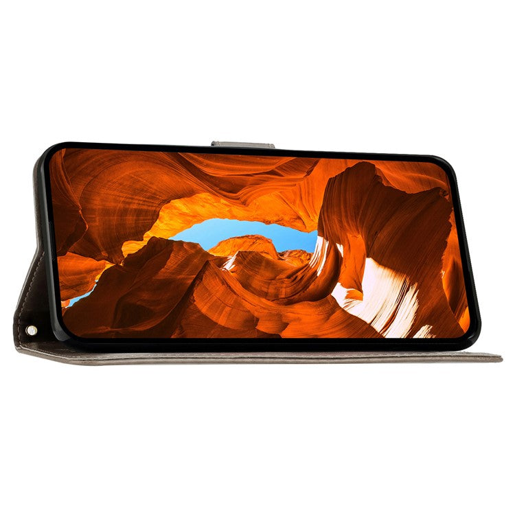 For iPhone 16 Case Flip Shockproof Butterfly Floral Leather Phone Cover - Grey