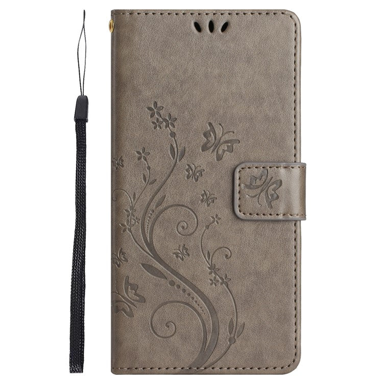 For iPhone 16 Case Flip Shockproof Butterfly Floral Leather Phone Cover - Grey