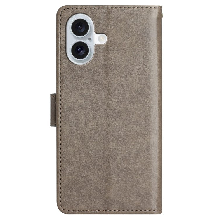 For iPhone 16 Case Flip Shockproof Butterfly Floral Leather Phone Cover - Grey