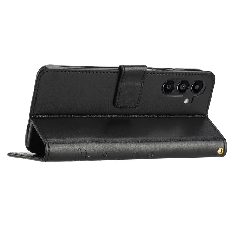 For Samsung Galaxy M55 5G / C55 5G / F55 5G Case Wallet Butterfly Floral PU Leather Phone Cover - Black