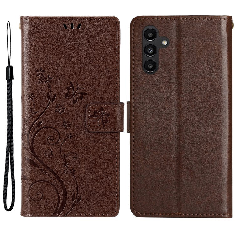 For Samsung Galaxy M55 5G / C55 5G / F55 5G Case Wallet Butterfly Floral PU Leather Phone Cover - Brown