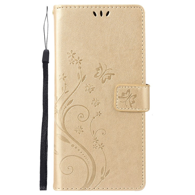 For Samsung Galaxy M55 5G / C55 5G / F55 5G Case Wallet Butterfly Floral PU Leather Phone Cover - Gold