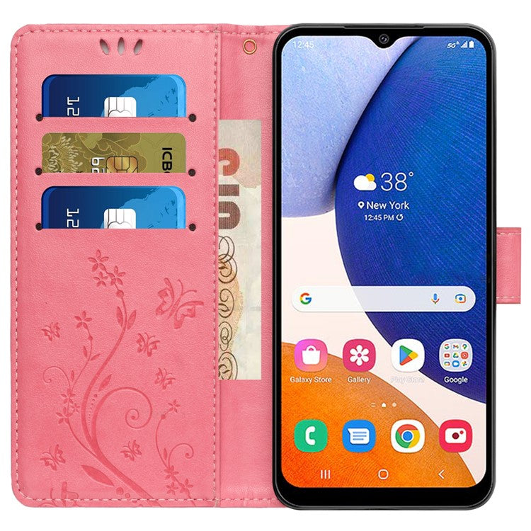 For Samsung Galaxy M55 5G / C55 5G / F55 5G Case Wallet Butterfly Floral PU Leather Phone Cover - Pink