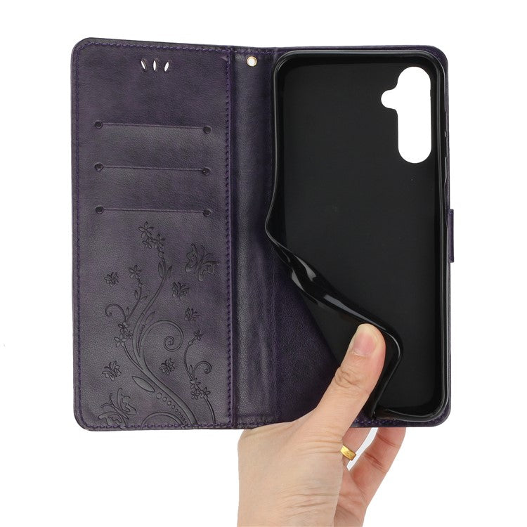 For Samsung Galaxy M55 5G / C55 5G / F55 5G Case Wallet Butterfly Floral PU Leather Phone Cover - Dark Purple