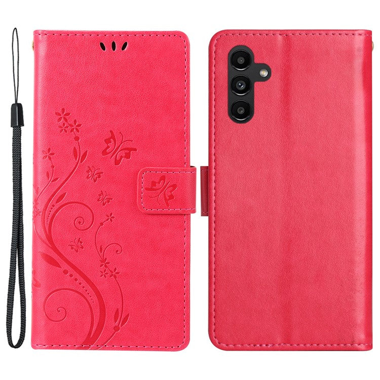 For Samsung Galaxy M55 5G / C55 5G / F55 5G Case Wallet Butterfly Floral PU Leather Phone Cover - Red