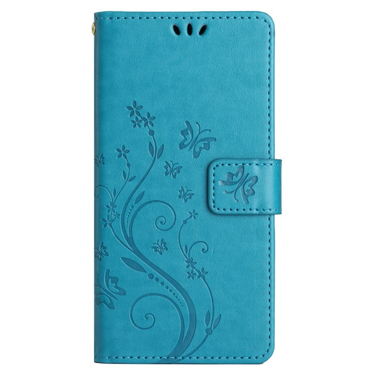 For Google Pixel 9 Pro / Pixel 9 Case Leather Butterfly Floral Design Flip Wallet Phone Cover - Blue