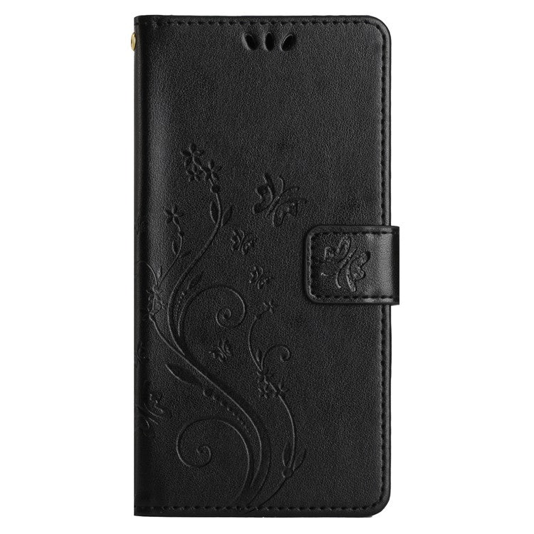 For Google Pixel 9 Pro / Pixel 9 Case Leather Butterfly Floral Design Flip Wallet Phone Cover - Black