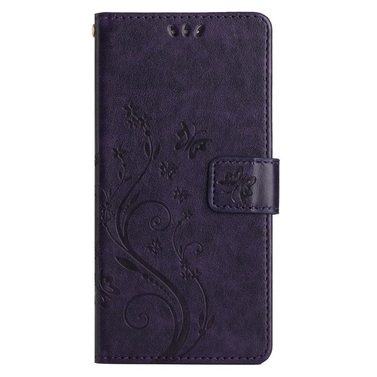 For Google Pixel 9 Pro / Pixel 9 Case Leather Butterfly Floral Design Flip Wallet Phone Cover - Dark Purple