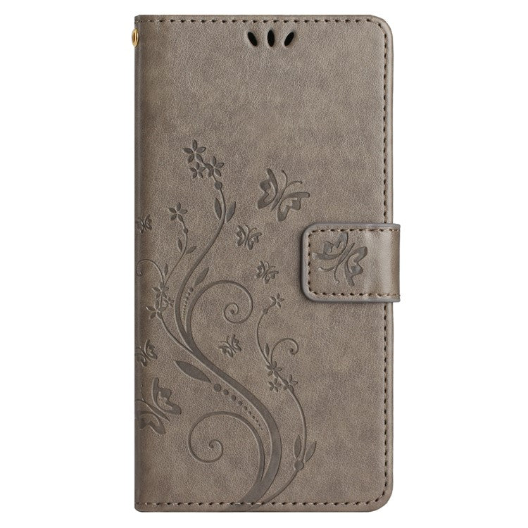 For Google Pixel 9 Pro / Pixel 9 Case Leather Butterfly Floral Design Flip Wallet Phone Cover - Grey