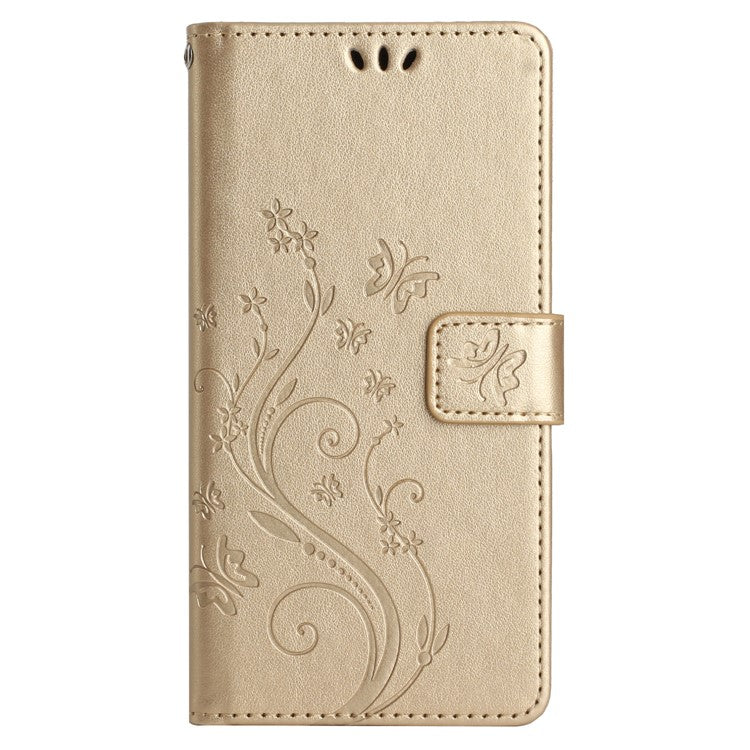 For Google Pixel 9 Pro / Pixel 9 Case Leather Butterfly Floral Design Flip Wallet Phone Cover - Gold