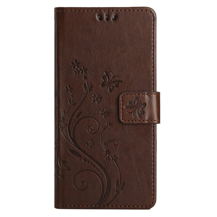 For Google Pixel 9 Pro / Pixel 9 Case Leather Butterfly Floral Design Flip Wallet Phone Cover - Brown
