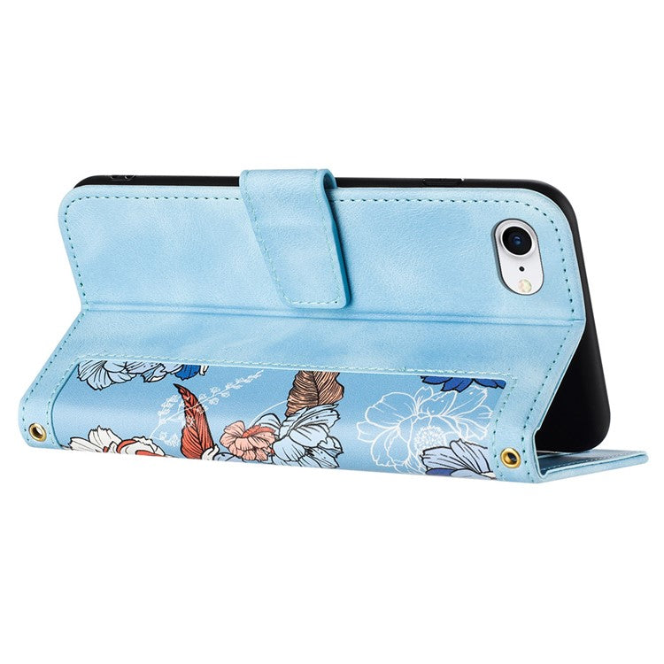 For iPhone 16e Case PU Leather Floral Phone Cover with Card Slots - Baby Blue