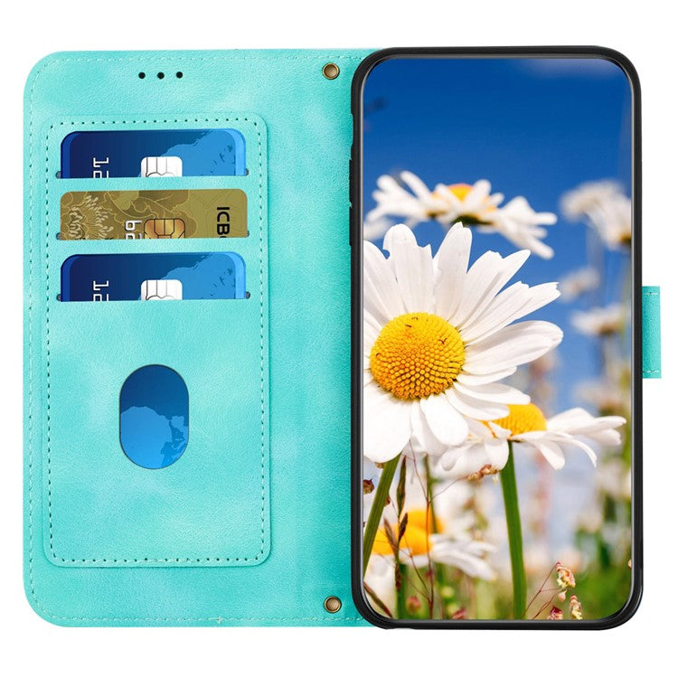For iPhone 16e Case PU Leather Floral Phone Cover with Card Slots - Green