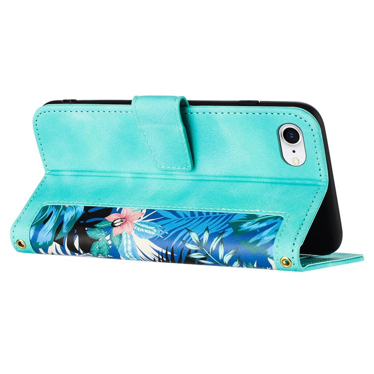 For iPhone 16e Case PU Leather Floral Phone Cover with Card Slots - Green