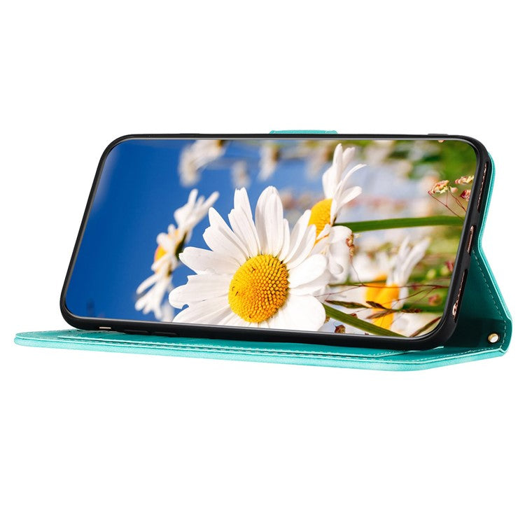 For iPhone 16e Case PU Leather Floral Phone Cover with Card Slots - Green